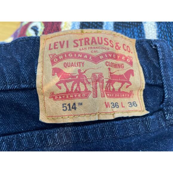Levi's 514 Jeans Mens 36x32 Dark Wash Straight Officecore Minimalist Preppy - Picture 5 of 6